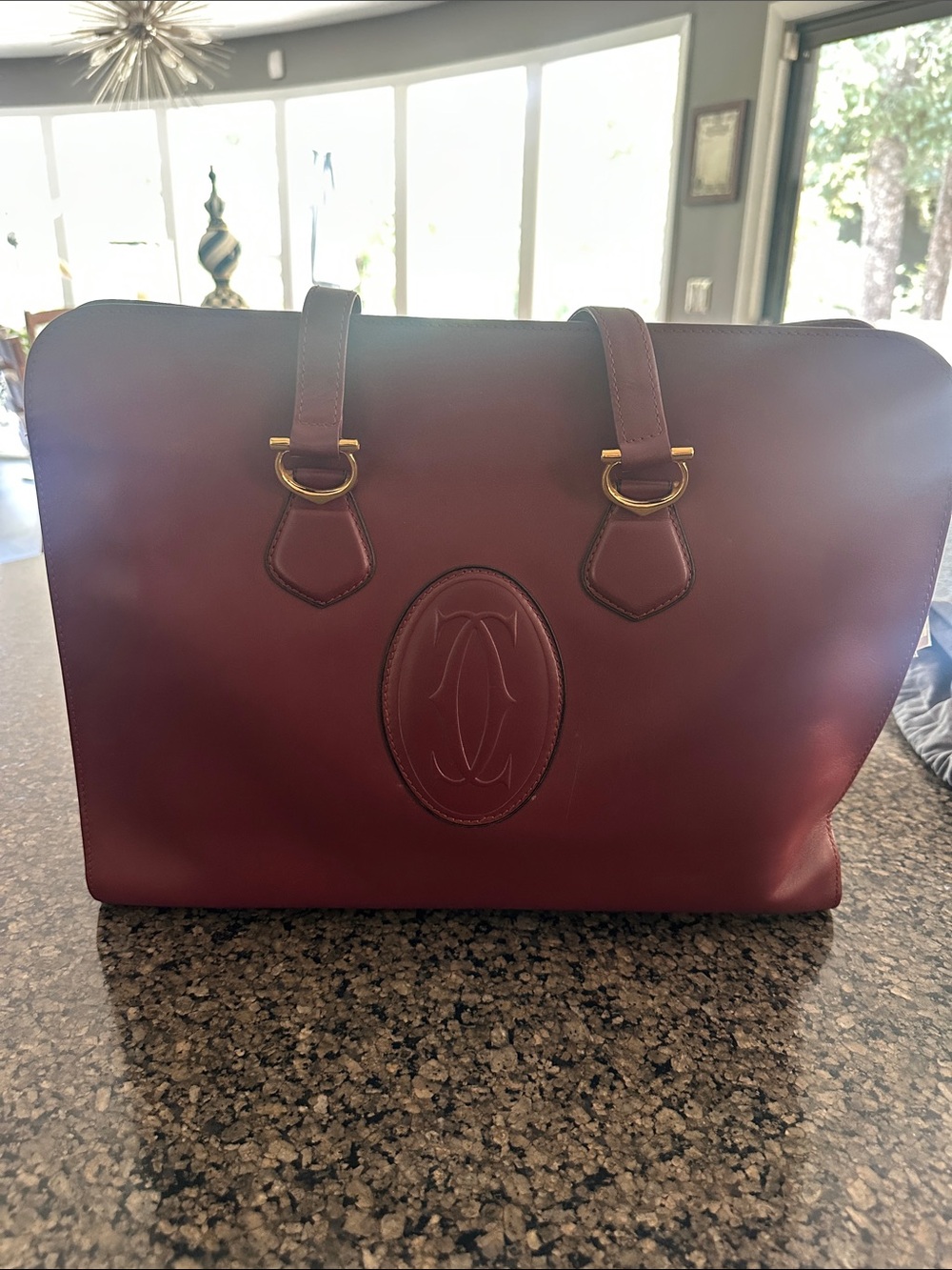Cartier Burgundy Leather Tote with Gold-Tone Hardware
